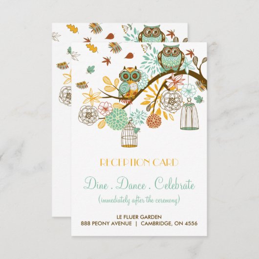 Carte d'accueil Mariage de automne Chouettes rétro (Devant / Derrière)