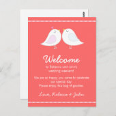 Carte d'accueil Mariage rose Inséparables (Devant / Derrière)