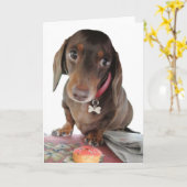 Carte d'accueil pour visage adorable dachshund Plu (Fleur jaune)