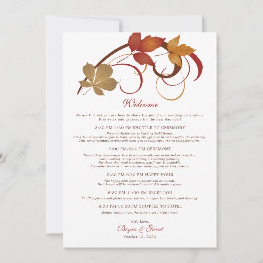Carte d'accueil Rustic Falling Feuille Mariage (Devant)
