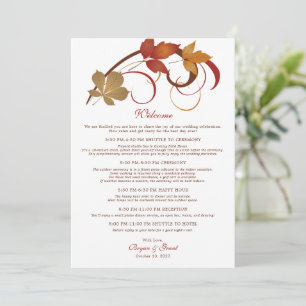 Carte d'accueil Rustic Falling Feuille Mariage