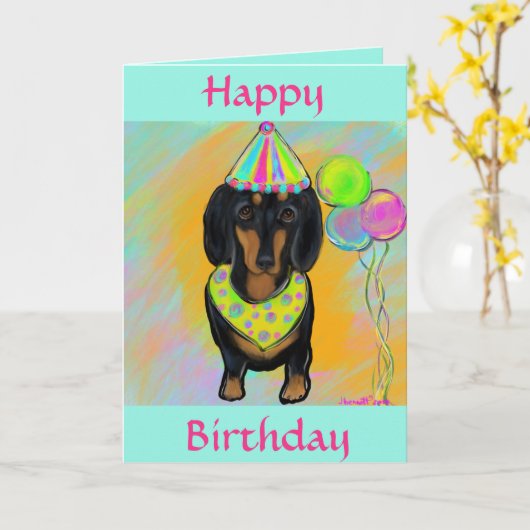 Carte Dachshund (Fleur jaune)