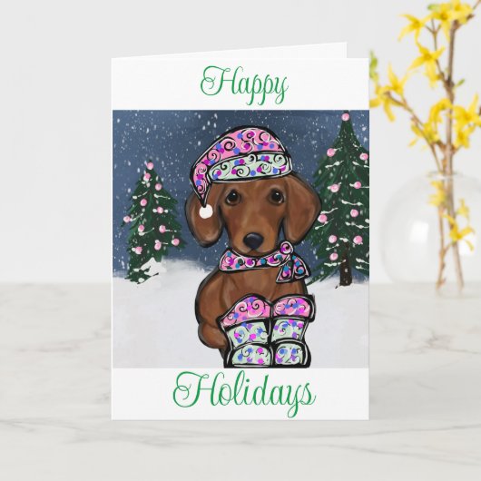 Carte Dachshund   (Fleur jaune)