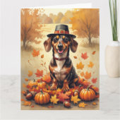 Carte Dachshund À L'Automne Laisse L'Art Thanksgiving (Devant)