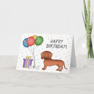 Carte Dachshund à poil lisse rouge Joyeux Anniversaire