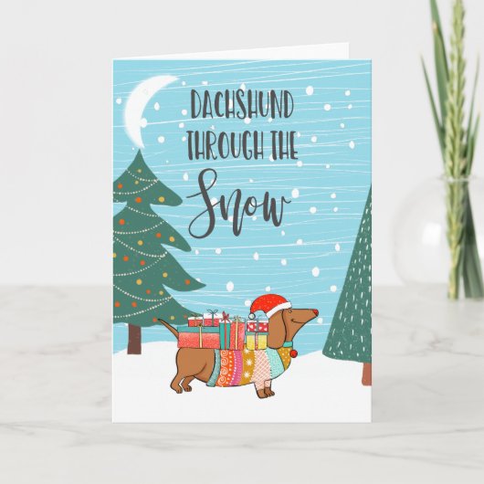 Carte Dachshund À Travers La Neige (Devant)