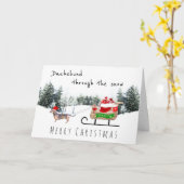 Carte Dachshund à travers le chien des neiges joyeux Noë (Fleur jaune)