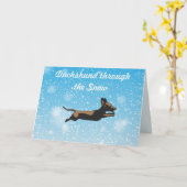 Carte Dachshund à travers les cadeaux de Noël (Fleur jaune)