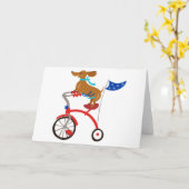 Carte Dachshund à vélo (Fleur jaune)