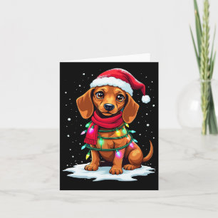 Carte Dachshund Arbre de Noël mignonne Santa Hat Lights