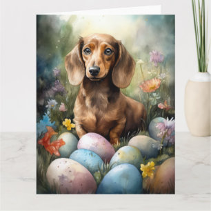 Carte Dachshund aux oeufs de Pâques