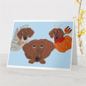 Carte Dachshund avec ange et diable (Fleur jaune)