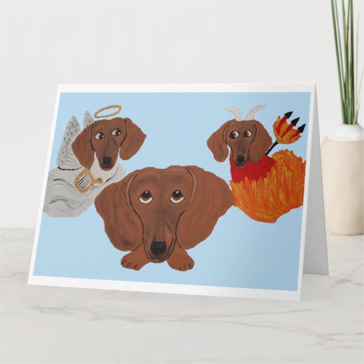 Carte Dachshund avec ange et diable (Devant)
