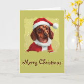 Carte Dachshund avec tenue du Père Noël - Noël 1 (Fleur jaune)