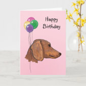 Carte Dachshund, Ballons d'anniversaire (Fleur jaune)