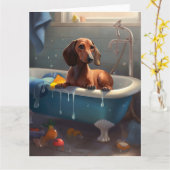 Carte Dachshund Bathtime Fun (Fleur jaune)