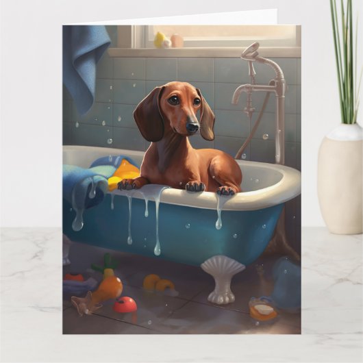 Carte Dachshund Bathtime Fun (Devant)
