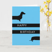 Carte Dachshund bleu drôle Joyeux anniversaire (Fleur jaune)