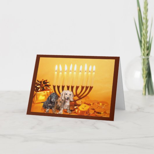 Carte Dachshund Chanukah Menorah2 (Devant)