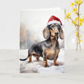 Carte Dachshund Chien dans la neige Noël (Fleur jaune)