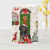 Carte Dachshund Chien de Noël (Fleur jaune)