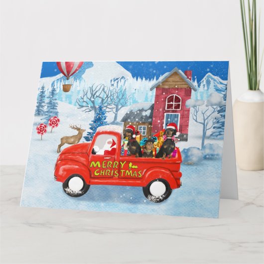 Carte Dachshund Chien en livraison de Noël Camion Neige (Devant)