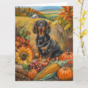 Carte Dachshund Chien Moisson Automne Thanksgiving