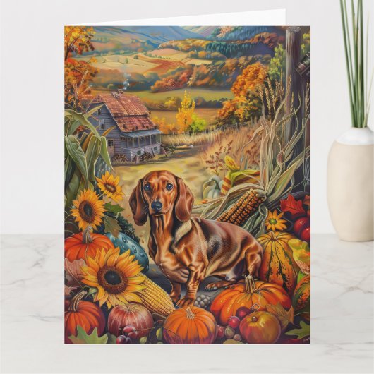 Carte Dachshund Chien Moisson Automne Thanksgiving (Devant)