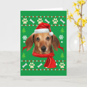 Carte Dachshund Chien Noël laid (Fleur jaune)