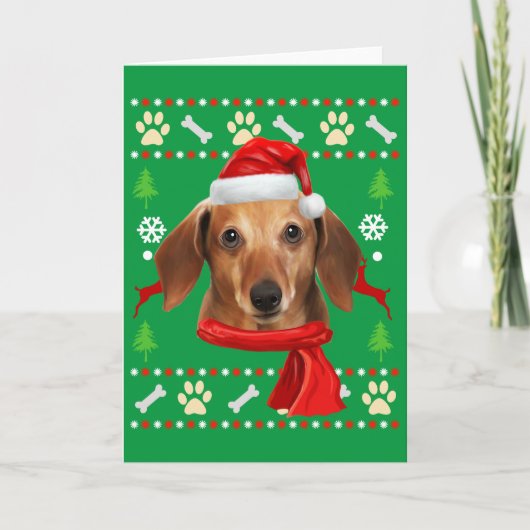 Carte Dachshund Chien Noël Moche (Devant)