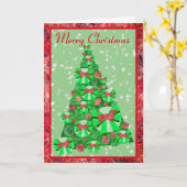 Carte Dachshund Chien race Bow Silhouette Arbre de Noël (Fleur jaune)