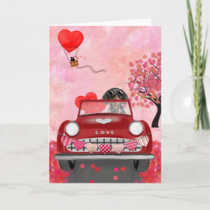 Carte Dachshund Chien voiture avec les coeurs Valentine'