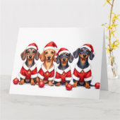Carte Dachshund Christmas Dress Santa Hat (Fleur jaune)
