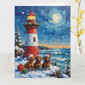 Carte Dachshund Christmas Lighthouse Holiday (Fleur jaune)