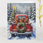 Carte Dachshund Christmas Red Truck Holiday (Fleur jaune)