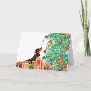 Carte dachshund Daxi Saucisson Chien Aquarelle Noël