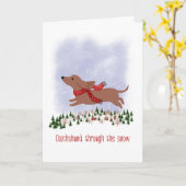 Carte Dachshund de Noël à travers la neige (Fleur jaune)