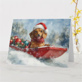 Carte Dachshund Dog in Sledge Let it neige Noël (Fleur jaune)