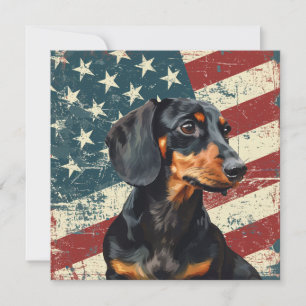 Carte Dachshund Drapeau Américain Grunge