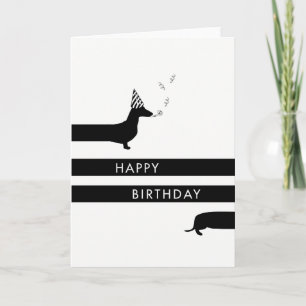 Carte Dachshund drôle avec casquette de fête Joyeux anni