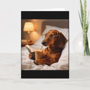 Carte Dachshund drôle buvant un café glacé amateur d'hum