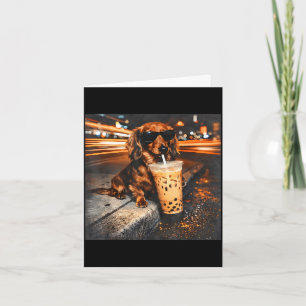 Carte Dachshund drôle buvant un café glacé amateur d'hum