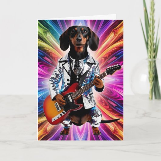 Carte Dachshund drôle Star du Rock (Devant)