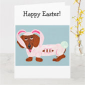 Carte Dachshund Easter Bunny (Fleur jaune)