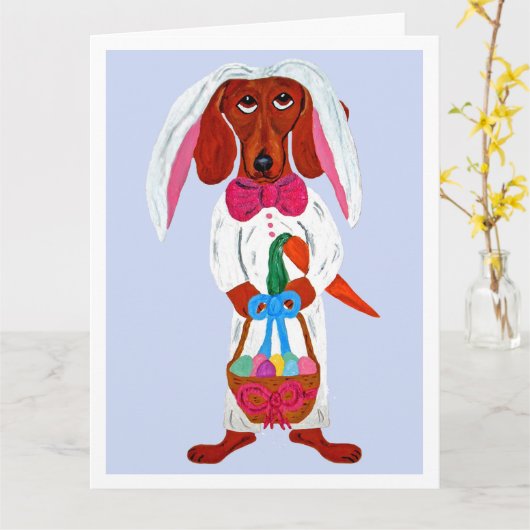 Carte Dachshund Easter Bunny (Fleur jaune)