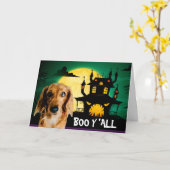 Carte Dachshund effrayant Halloween (Fleur jaune)