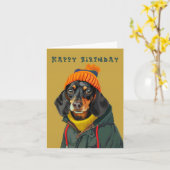 Carte Dachshund élégant (Fleur jaune)
