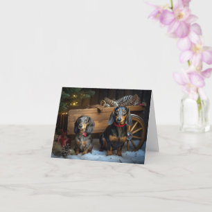 Carte Dachshund enneigé Traîneau Décor de Noël