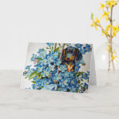 Carte Dachshund et Forget-Me-Nots (Fleur jaune)