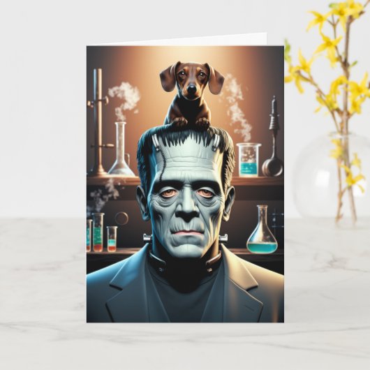 Carte Dachshund et Frankenstein (Fleur jaune)